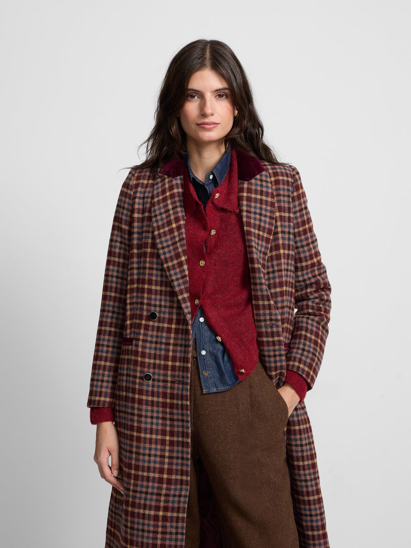 Long double-breasted pink checkered coat