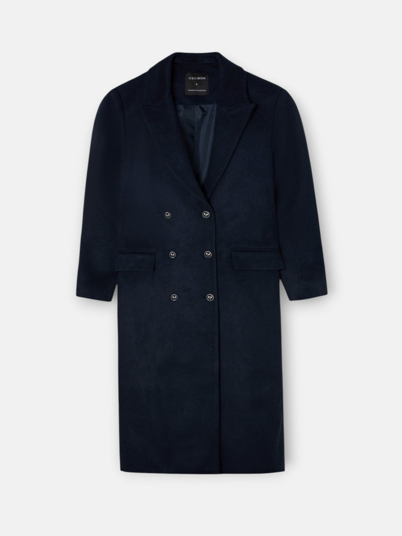 Manteau long croisé bleu marine
