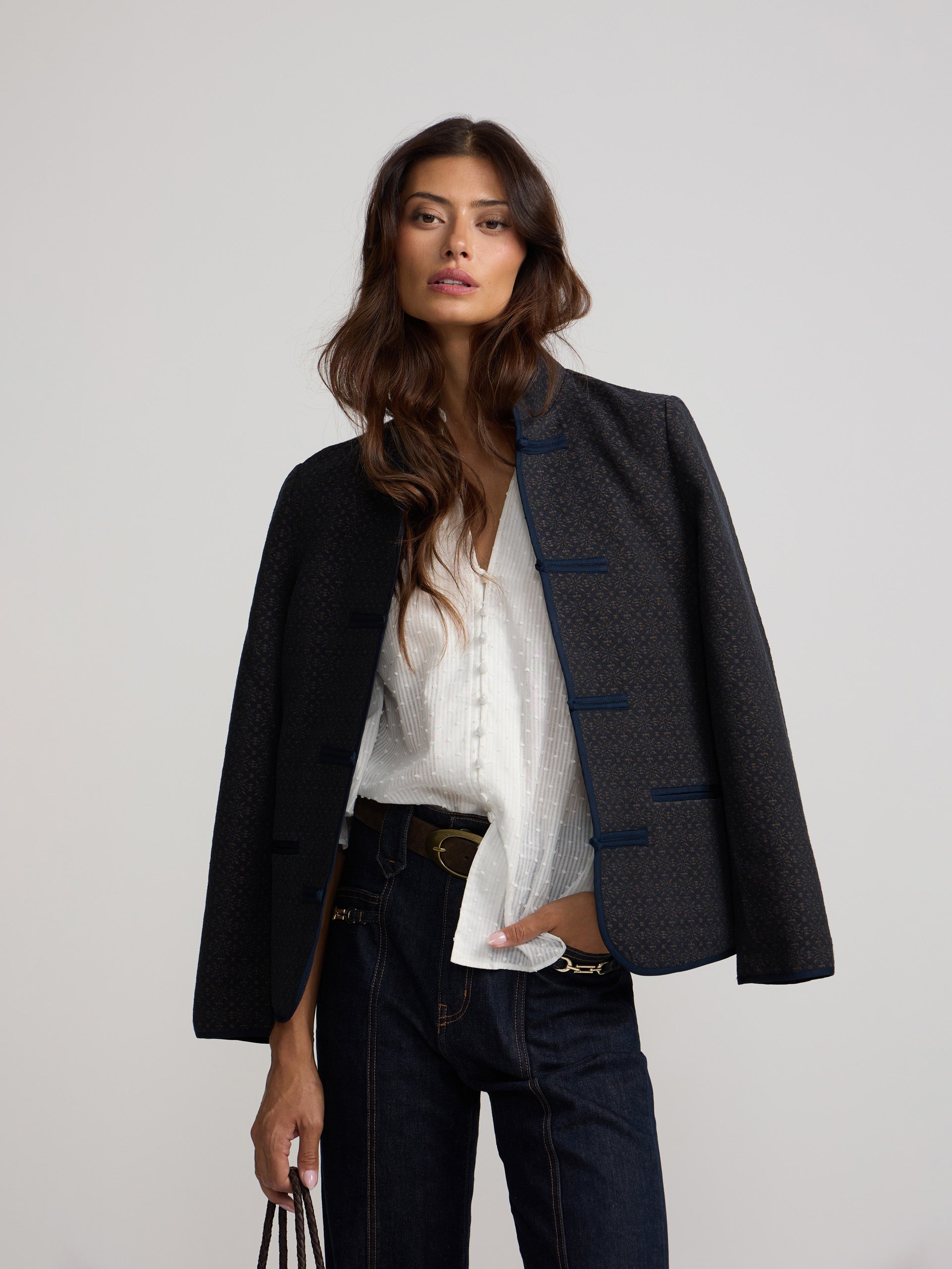 Navy blue jacquard jacket