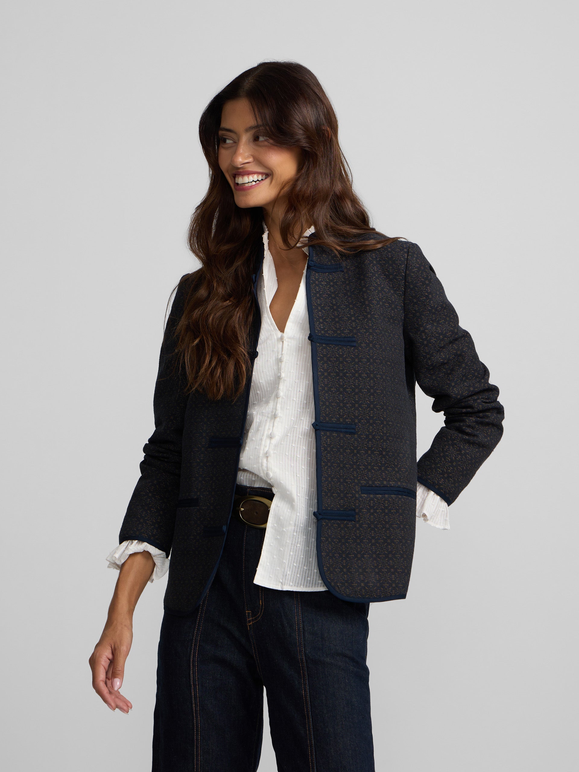 Navy blue jacquard jacket