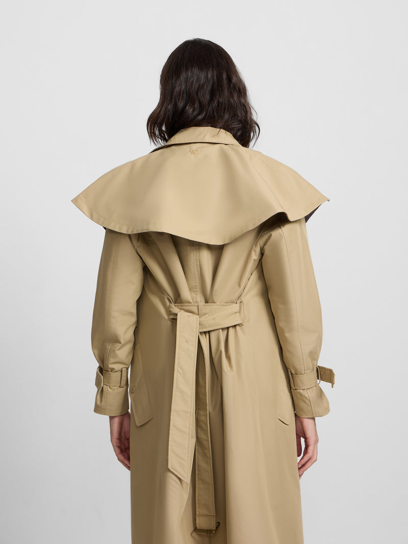 Long beige cape trench coat