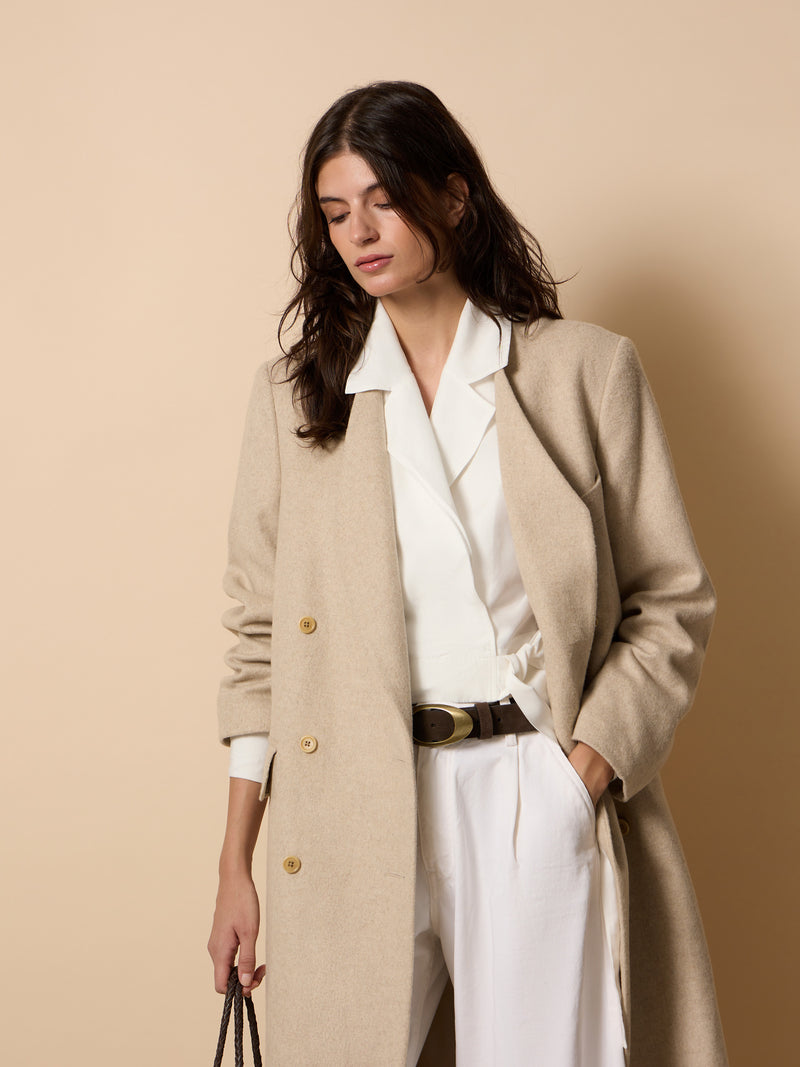 Manteau unique long croisé beige