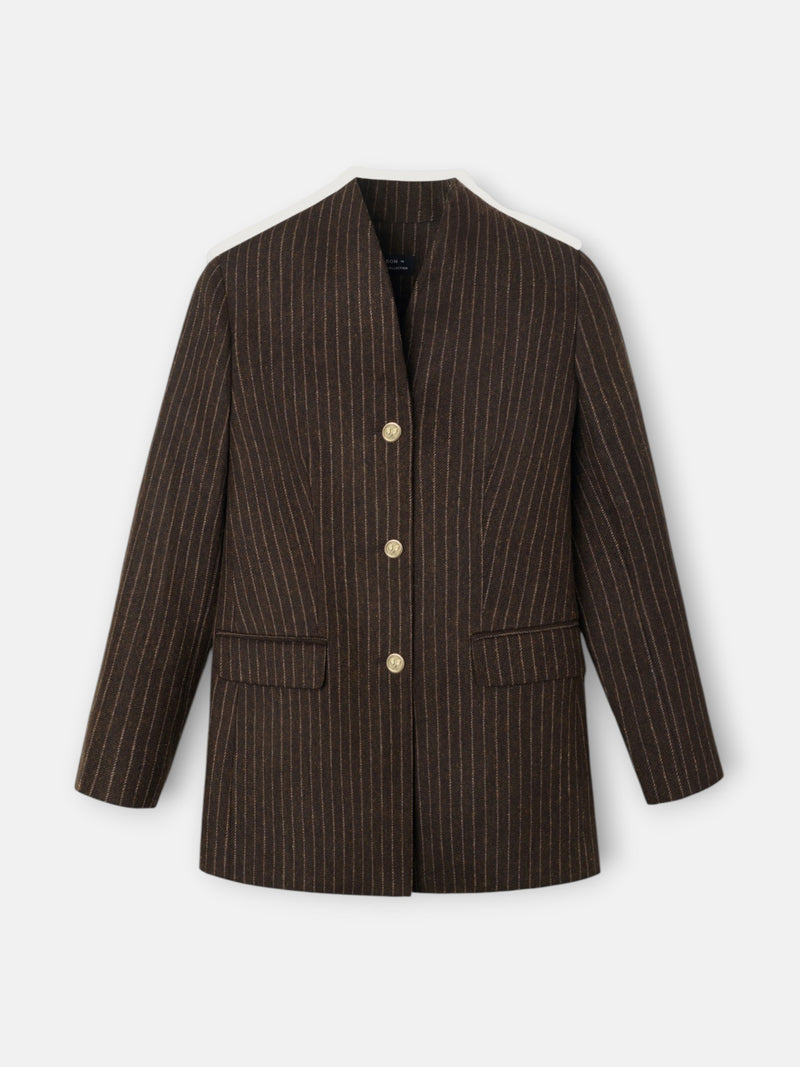 Blazer de gola alta com risca diplomática castanha