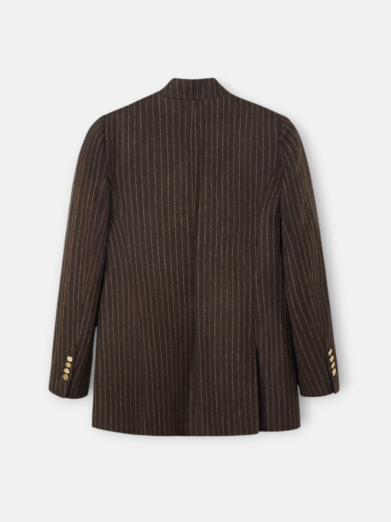 Blazer de gola alta com risca diplomática castanha