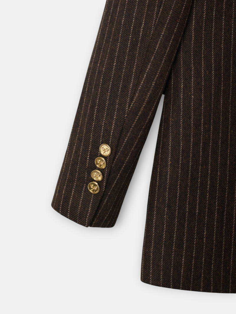 Blazer de gola alta com risca diplomática castanha