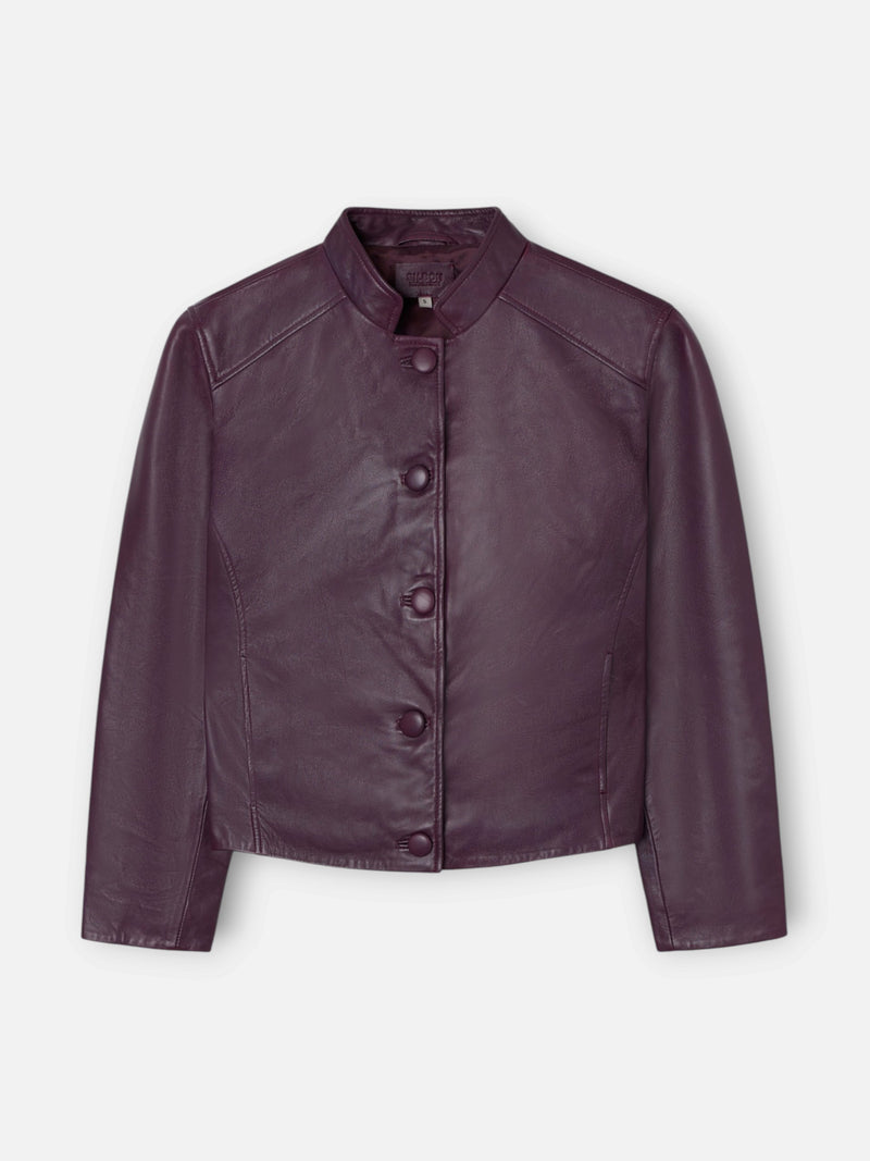 Veste en cuir nappa à boutons bordeaux