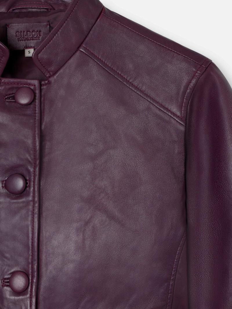 Veste en cuir nappa à boutons bordeaux