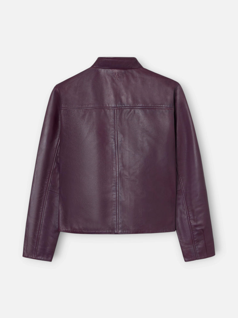Veste en cuir nappa à boutons bordeaux