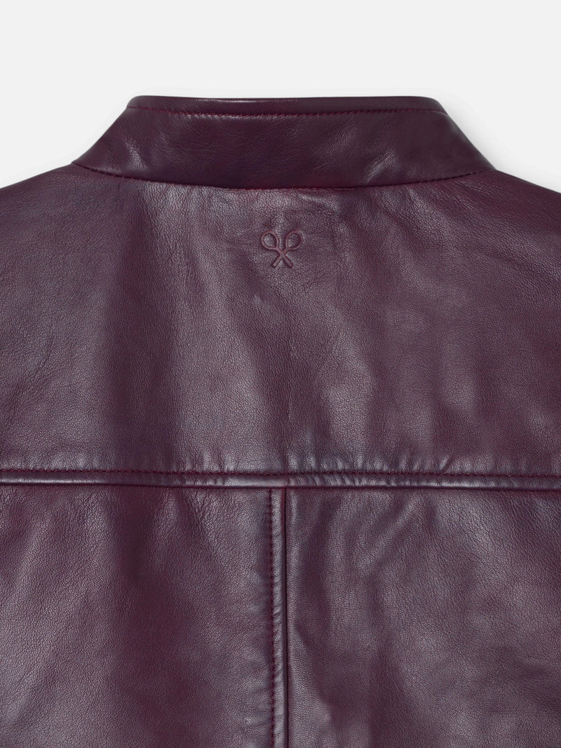 Veste en cuir nappa à boutons bordeaux
