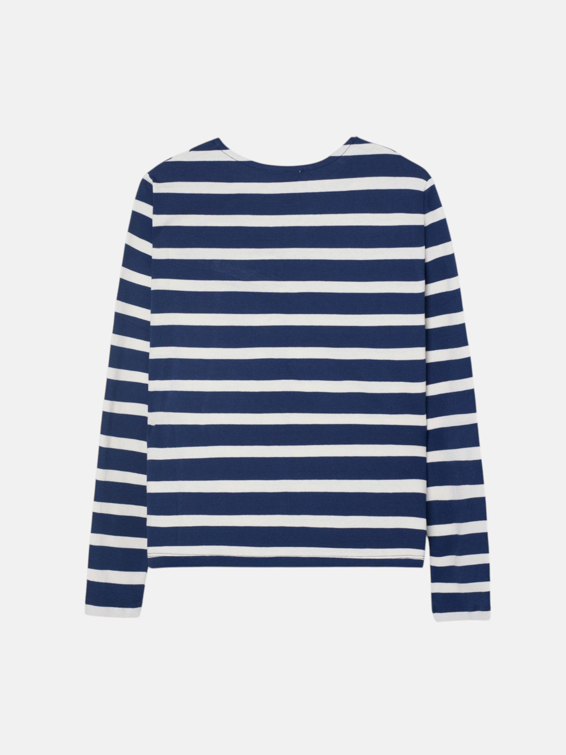 Women's navy blue striped bow t-shirt