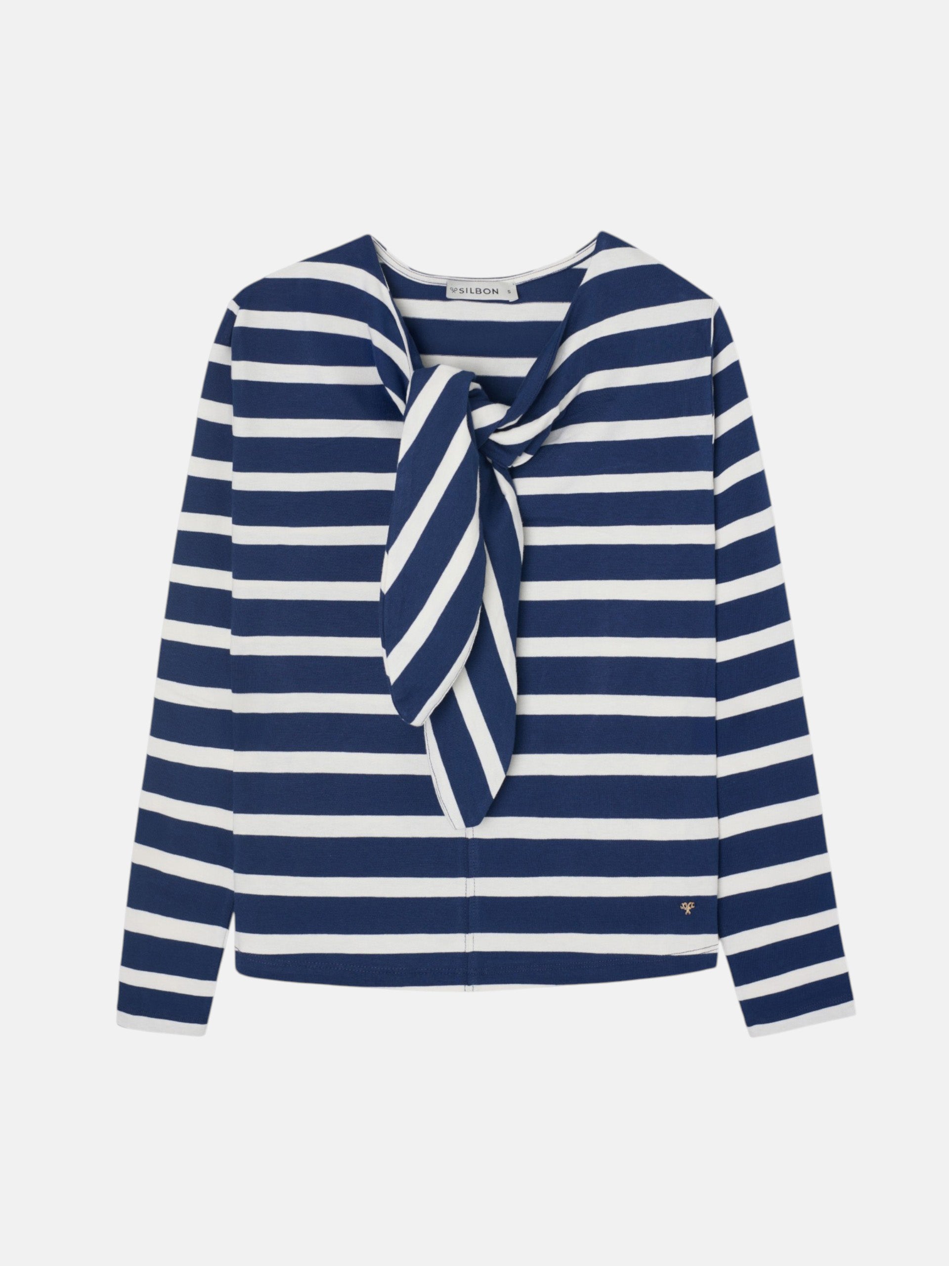 Women's navy blue striped bow t-shirt