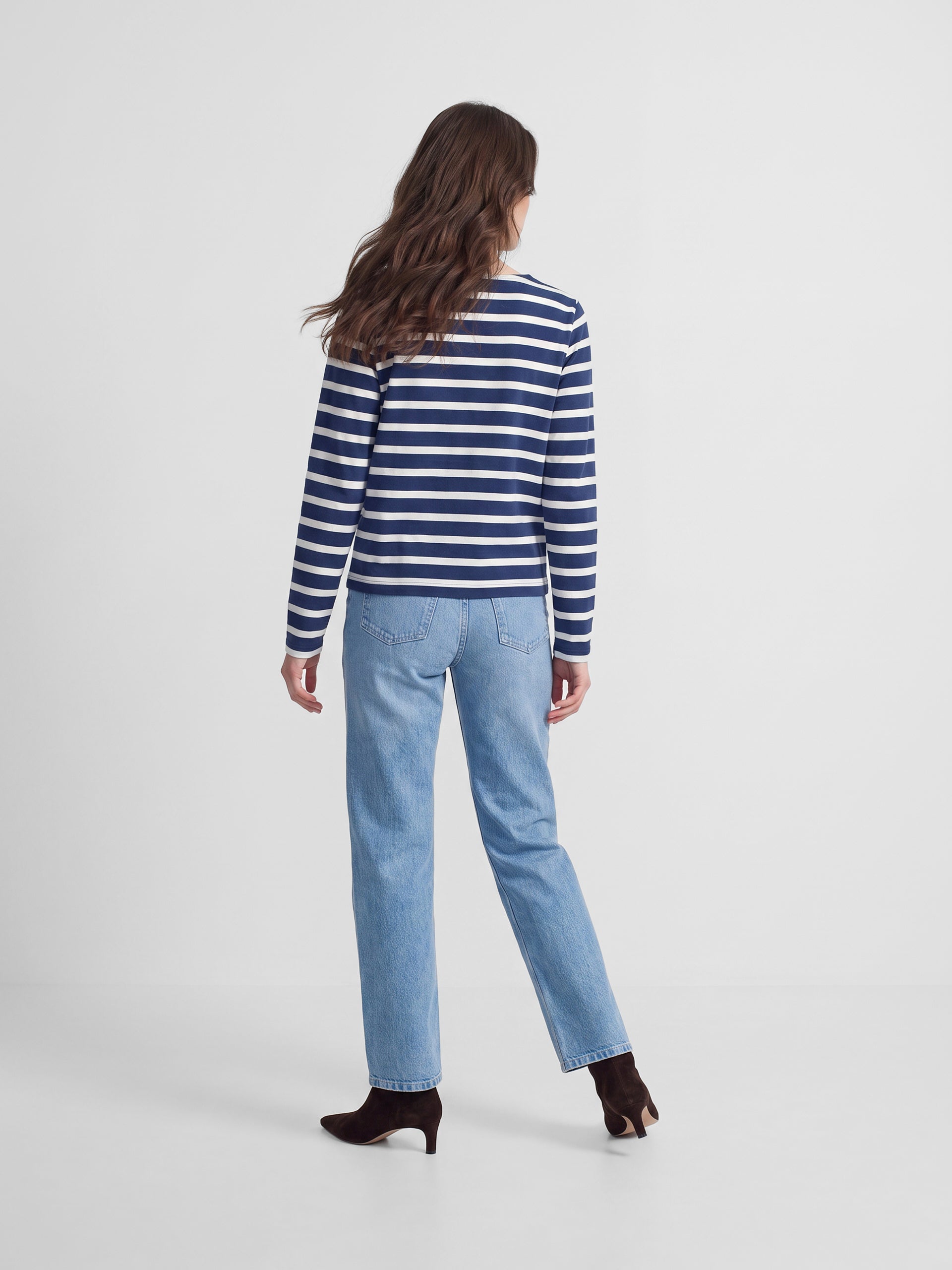 Women's navy blue striped bow t-shirt