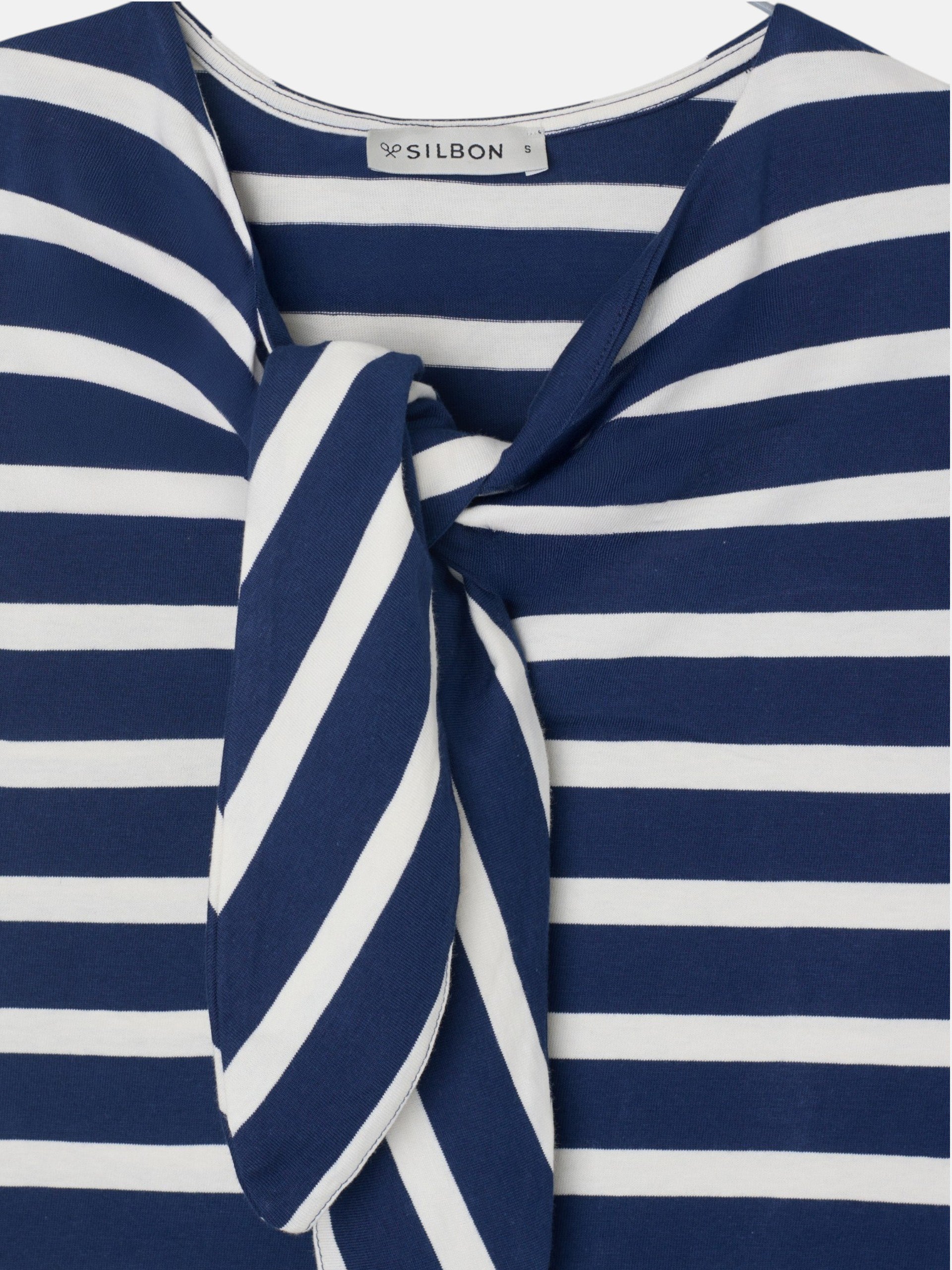Women's navy blue striped bow t-shirt