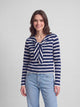 Women's navy blue striped bow t-shirt