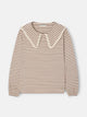 Long-sleeved T-shirt with camel striped Peter Pan collar