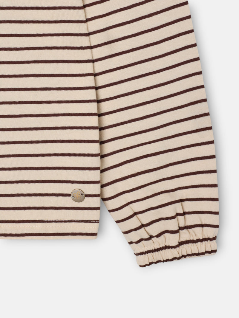 Camisola de manga comprida com gola bobo às riscas camel