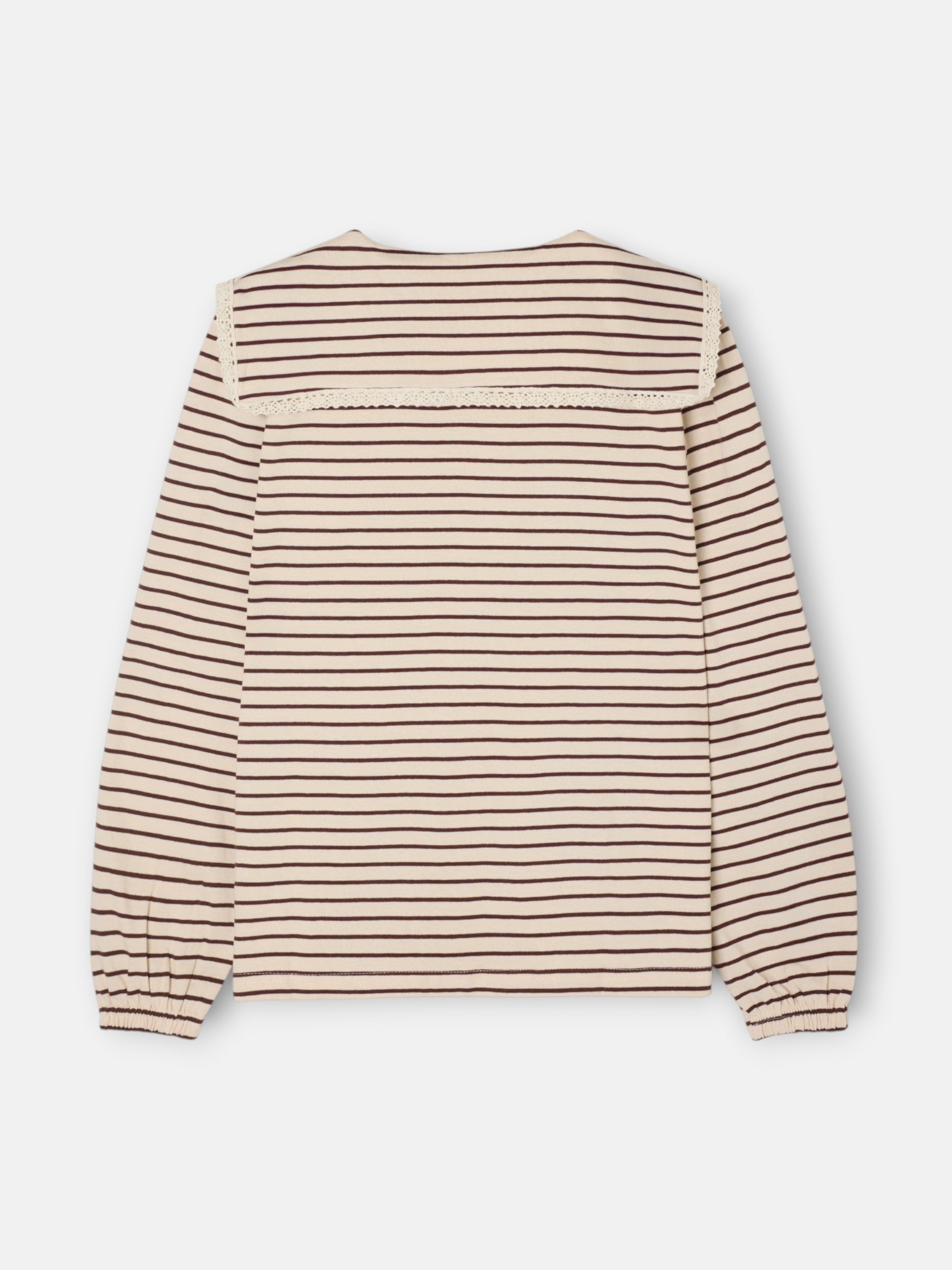Long-sleeved T-shirt with camel striped Peter Pan collar