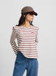 Camiseta woman manga larga abullonada rayas granate