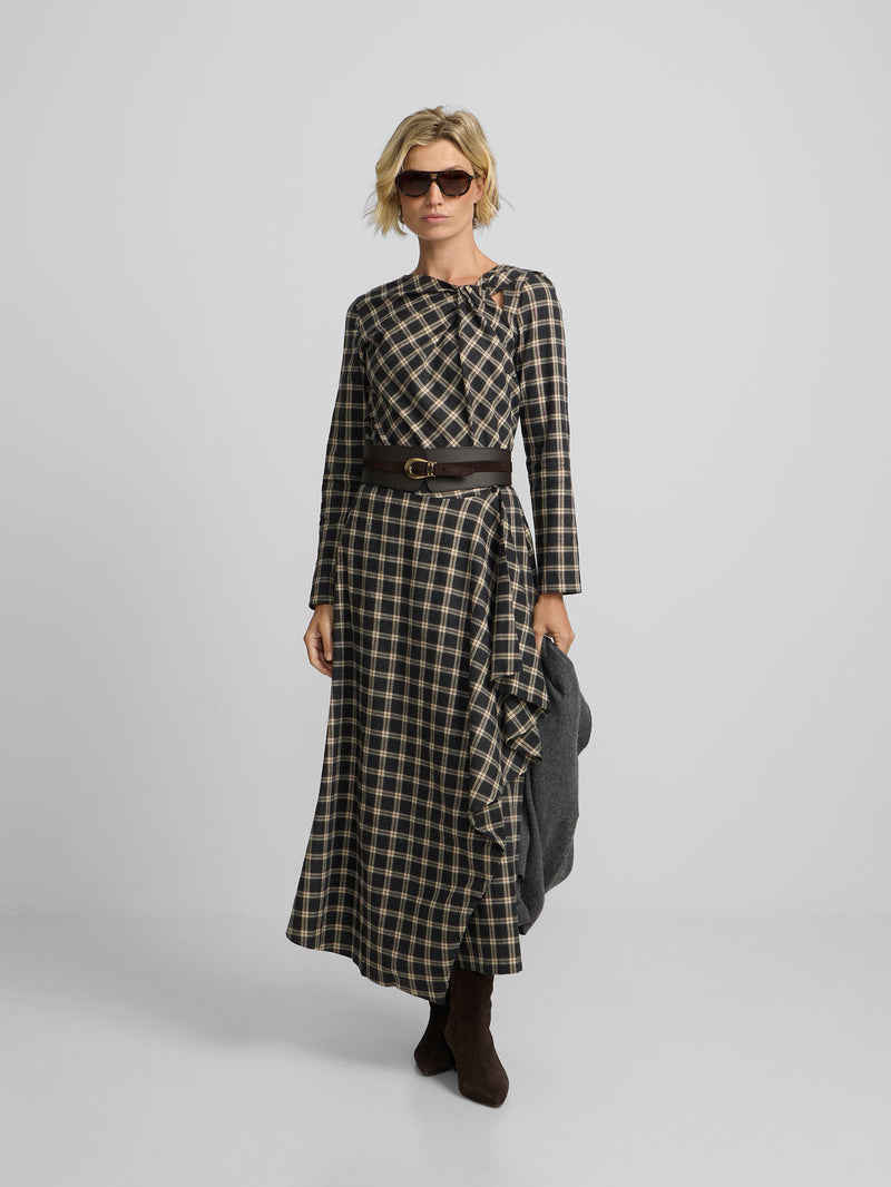 Falda midi cuadros gris y crudo