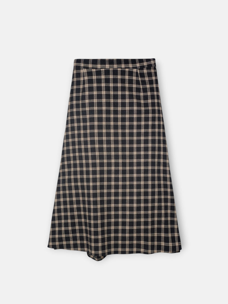 Falda midi cuadros gris y crudo