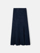 Navy blue jacquard flared midi skirt