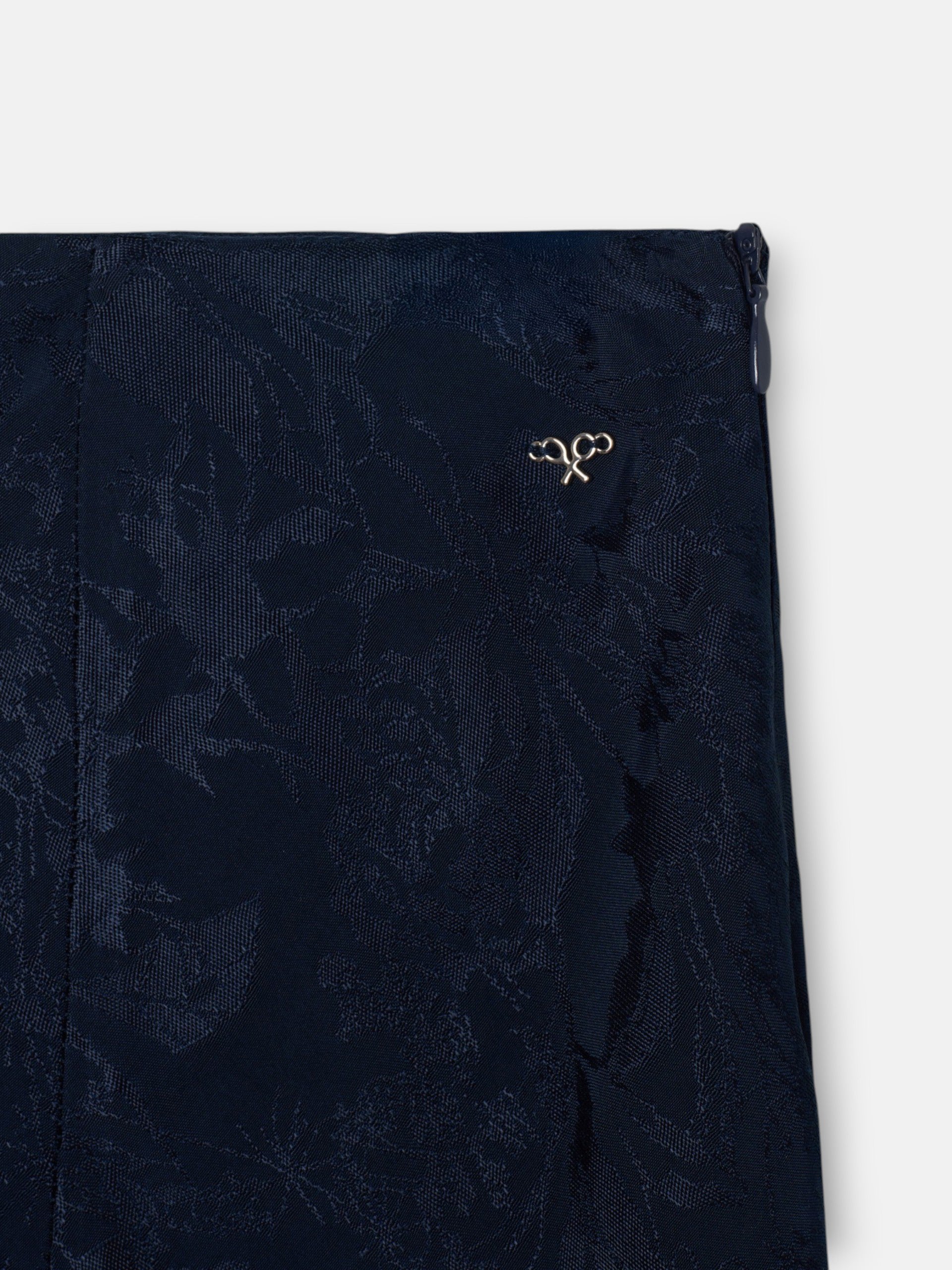 Navy blue jacquard flared midi skirt