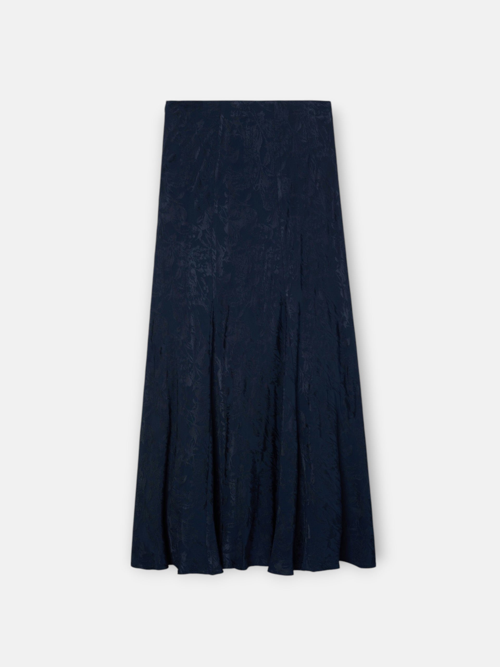 Navy blue jacquard flared midi skirt