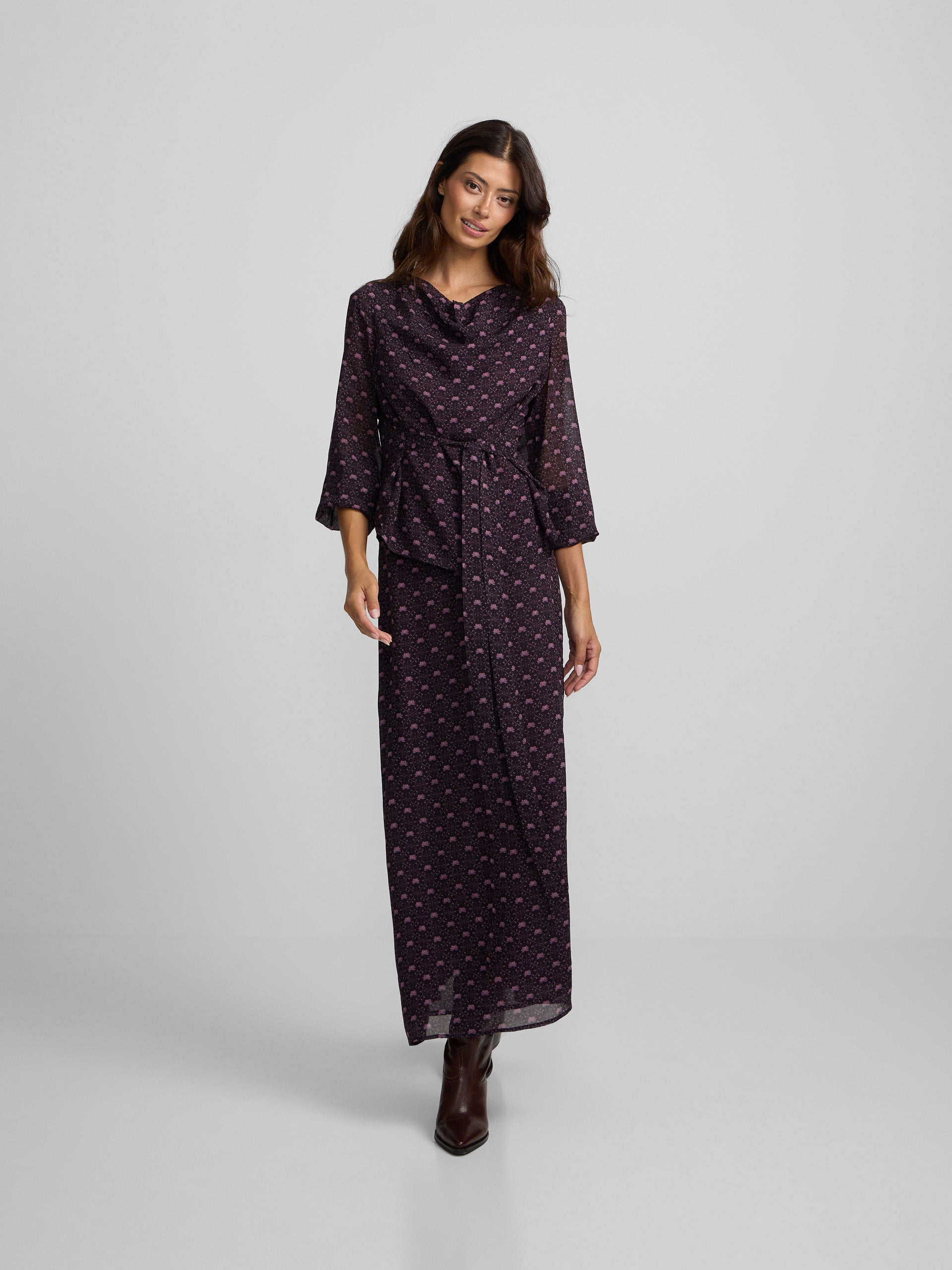 Saia midi com laço estampado roxo