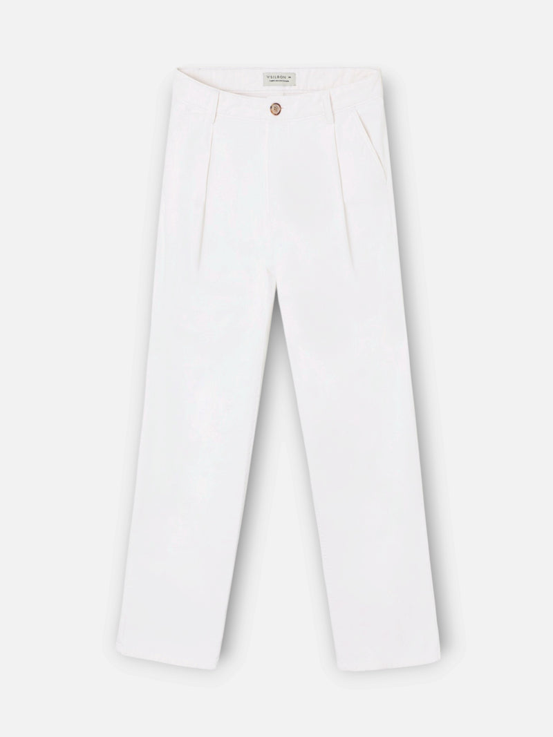 Wide leg trousers with unique pleats in white