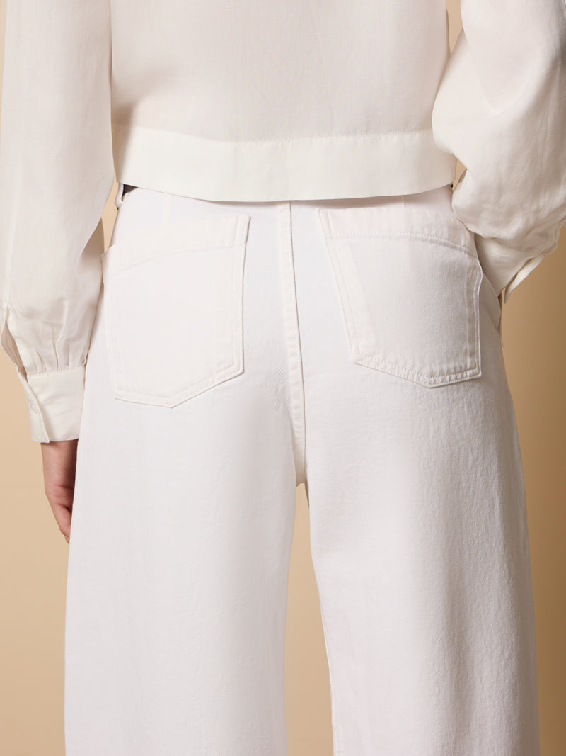 Wide leg trousers with unique pleats in white
