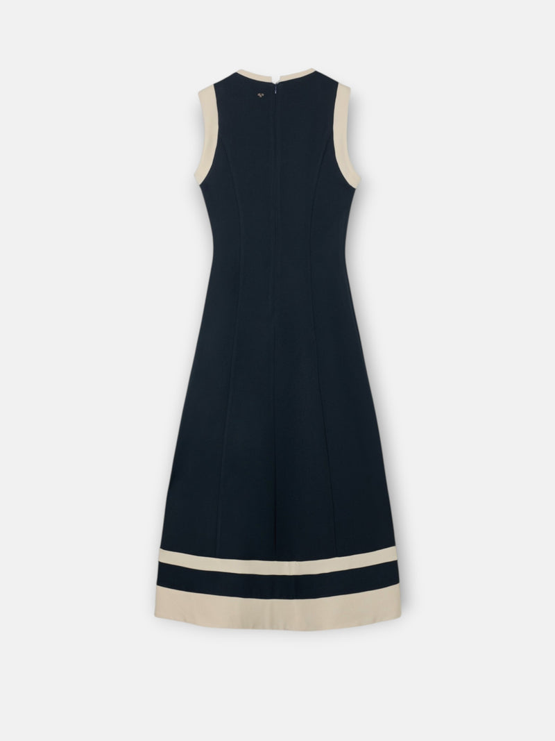 Vestido midi com contrastes azul-marinho