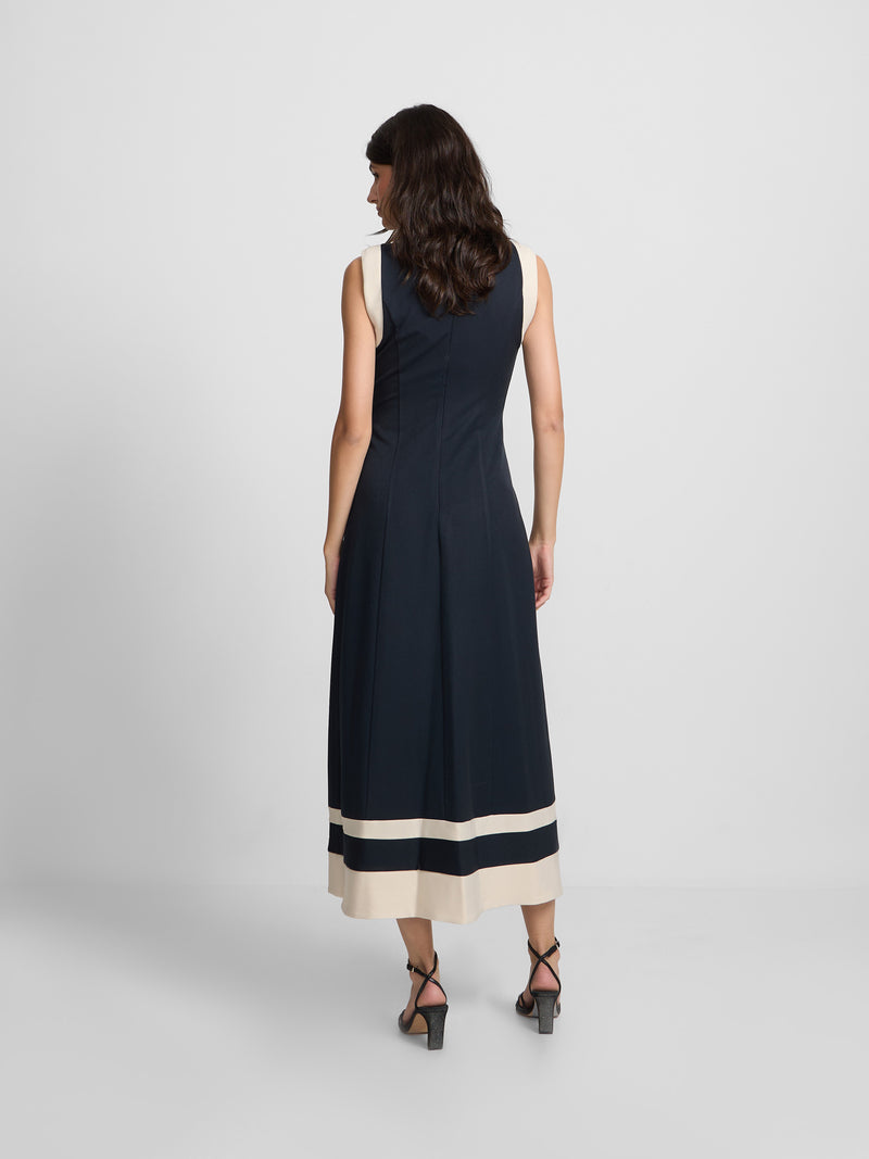 Vestido midi com contrastes azul-marinho