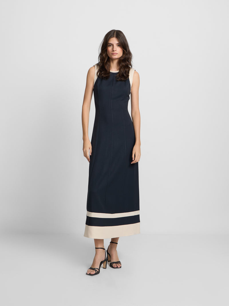 Vestido midi com contrastes azul-marinho