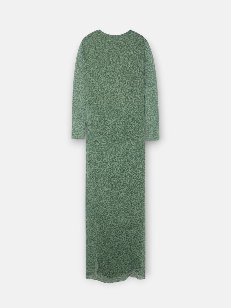 Green leaf print midi dress
