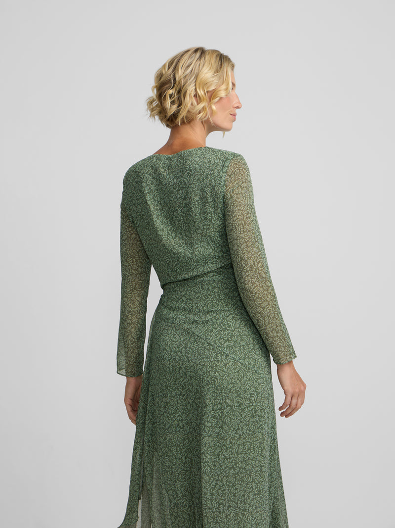 Green leaf print midi dress