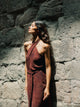 Robe à col halter imprimée marron