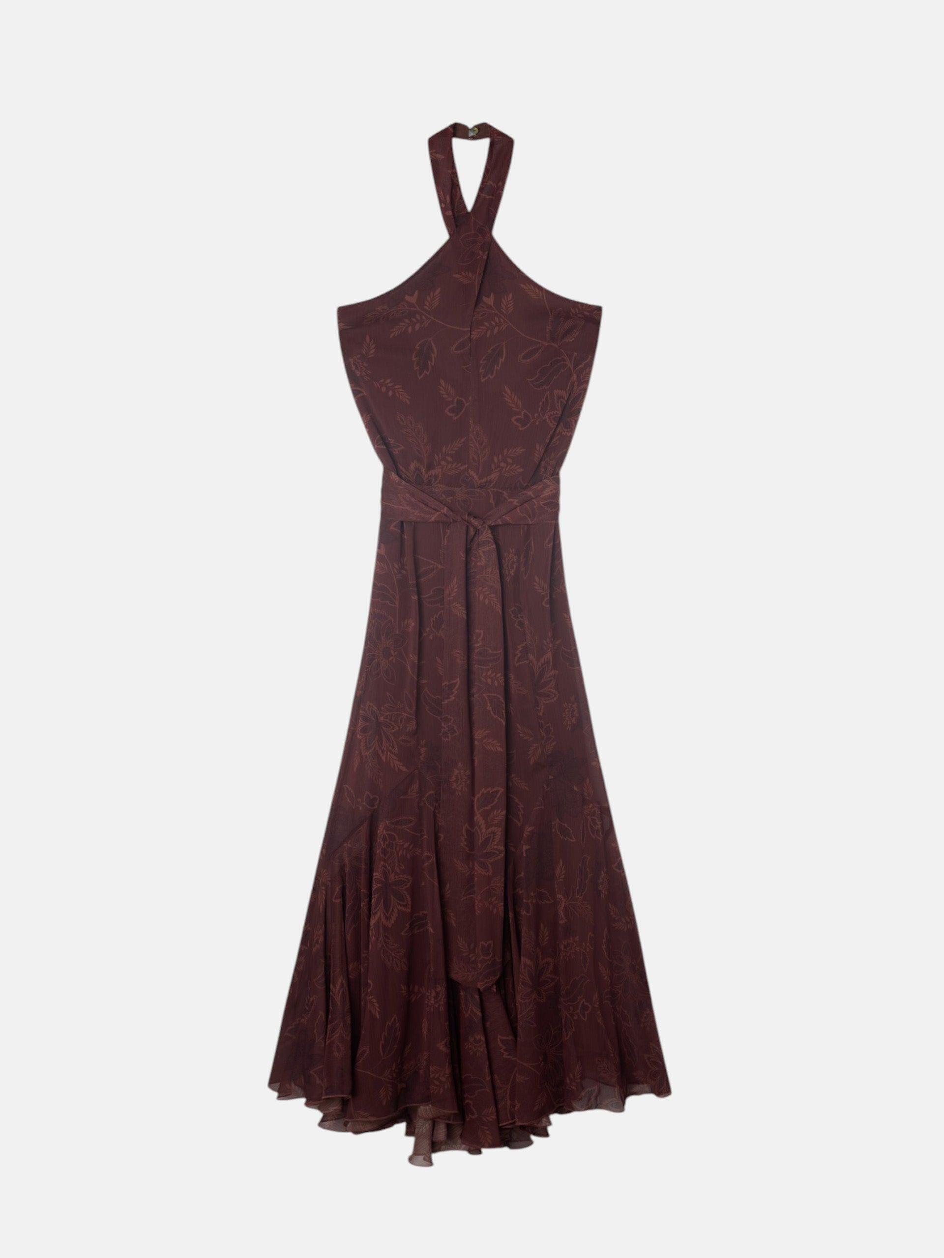 Robe à col halter imprimée marron