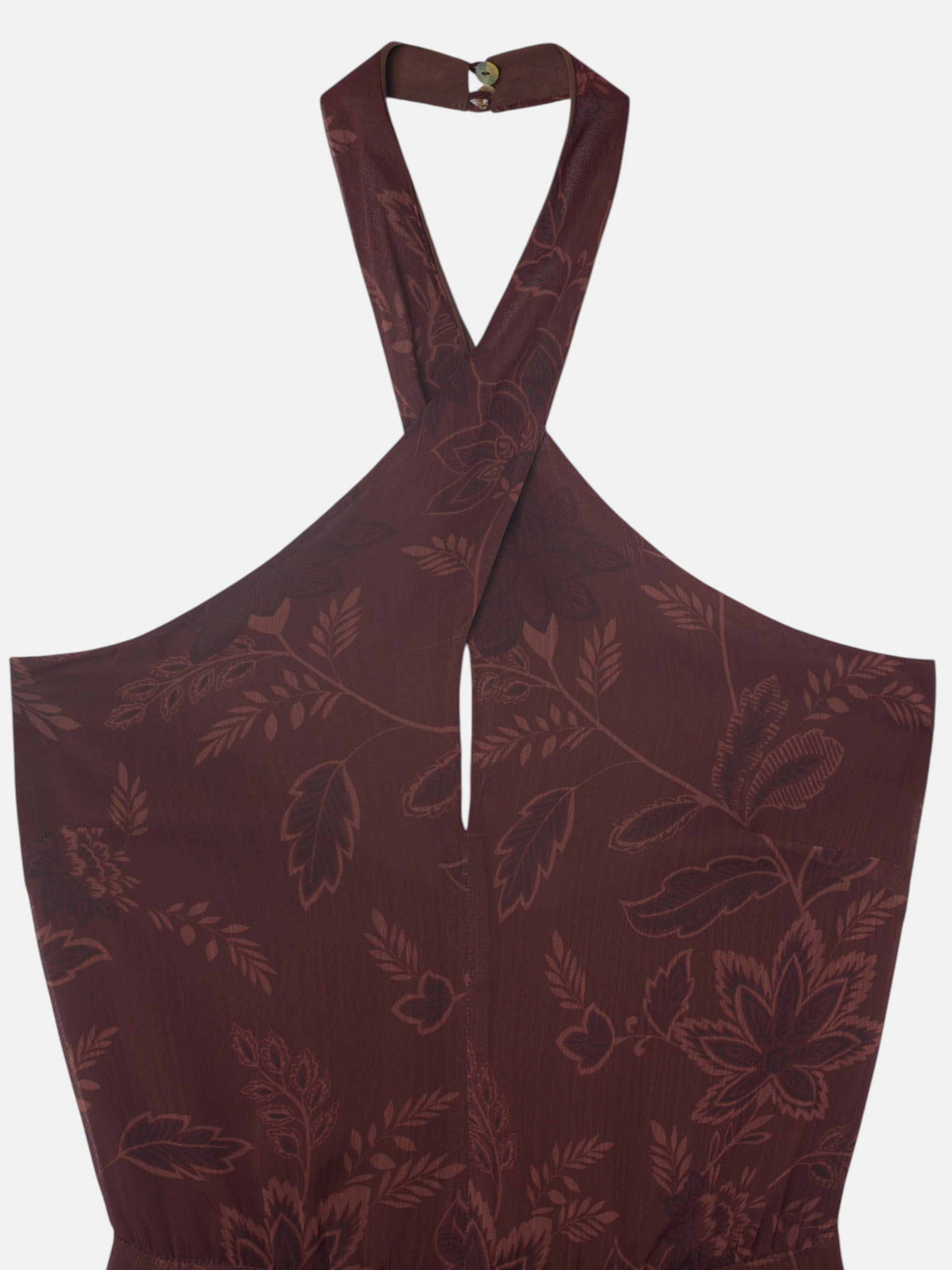 Robe à col halter imprimée marron