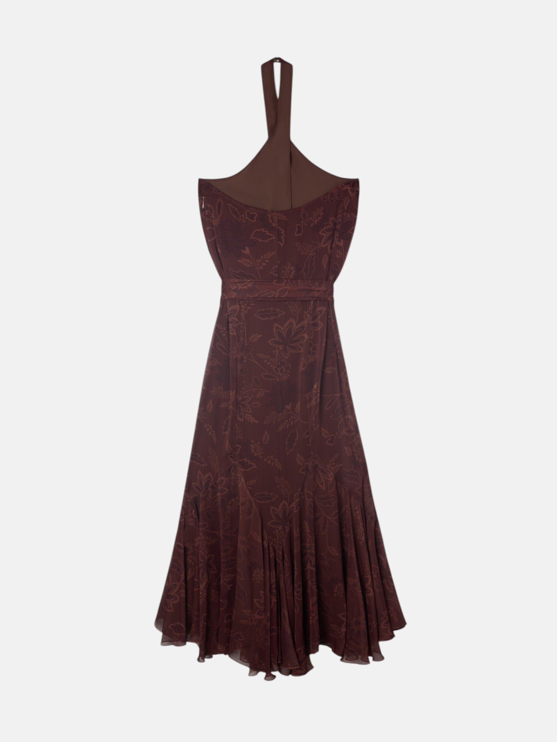 Robe à col halter imprimée marron