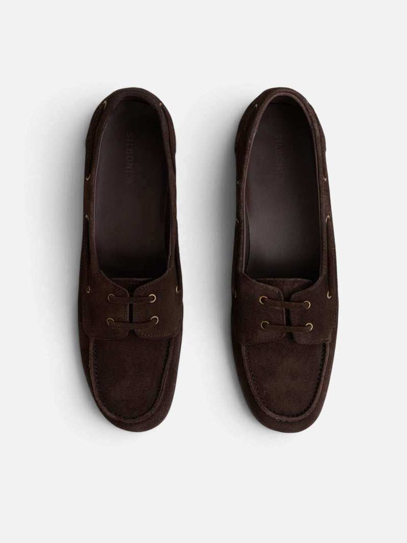 Brown suede leather boat shoe