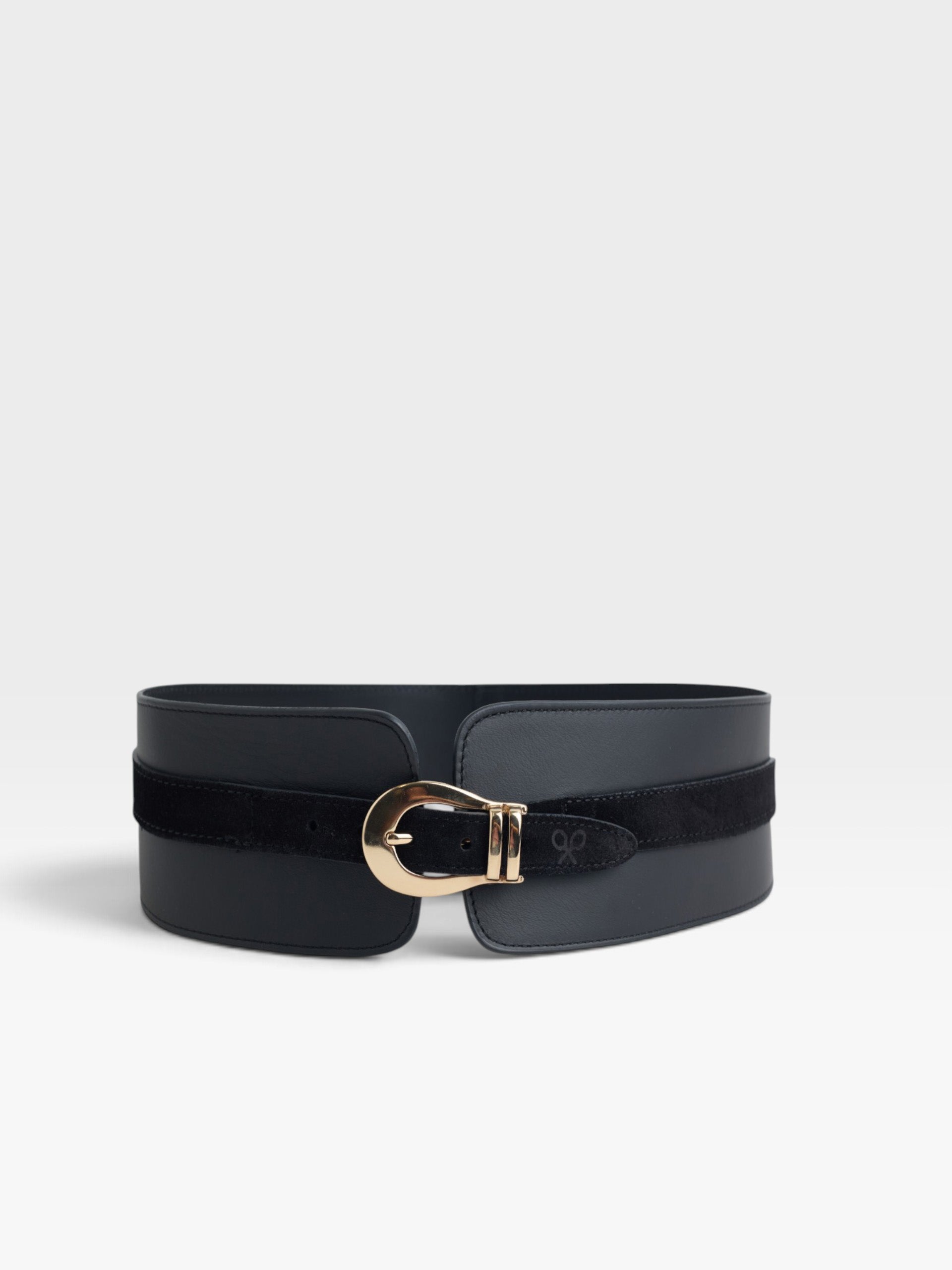 Black leather sash belt