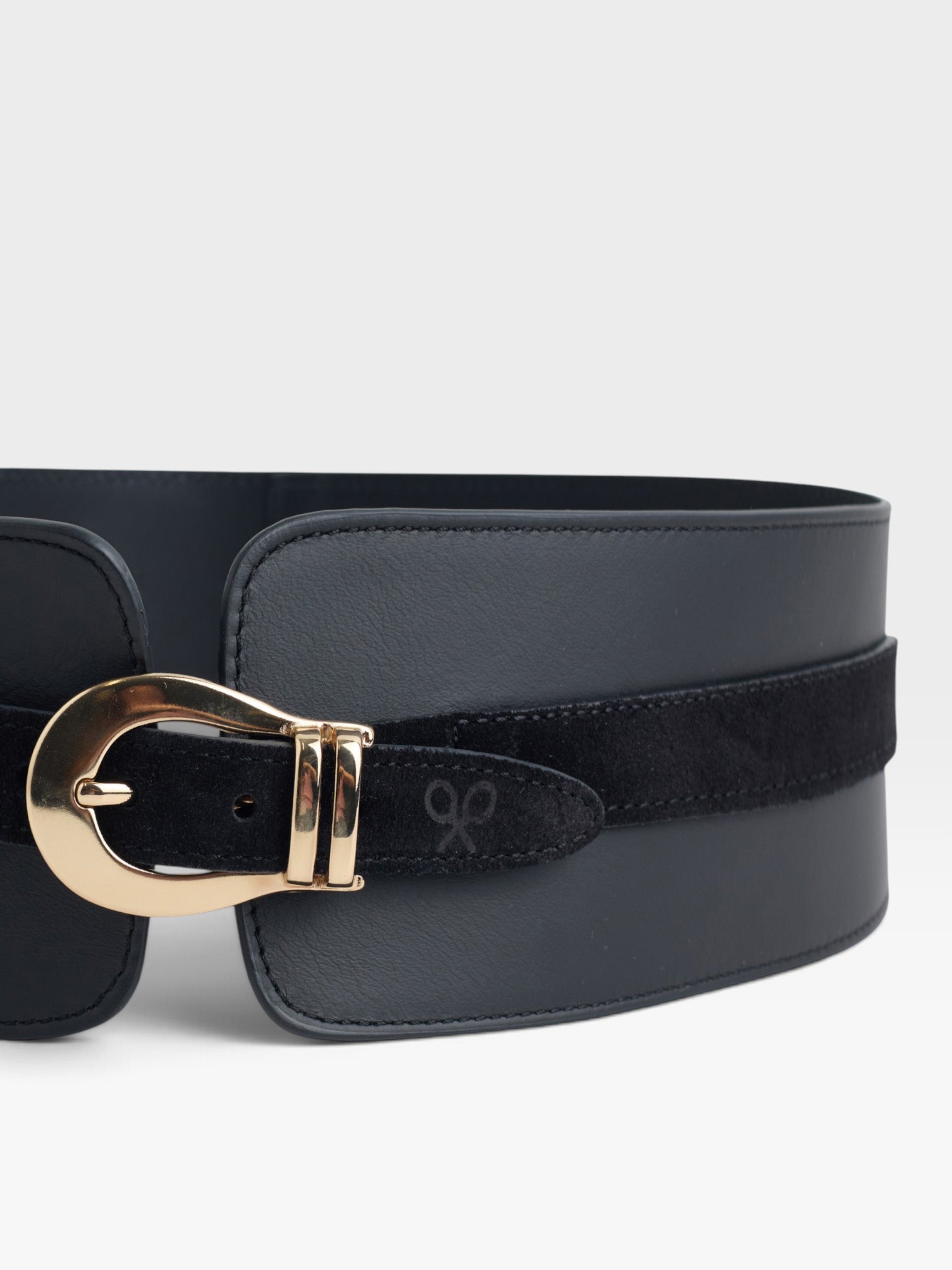 Black leather sash belt