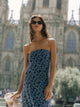 Vestido largo palabra de honor flores azul