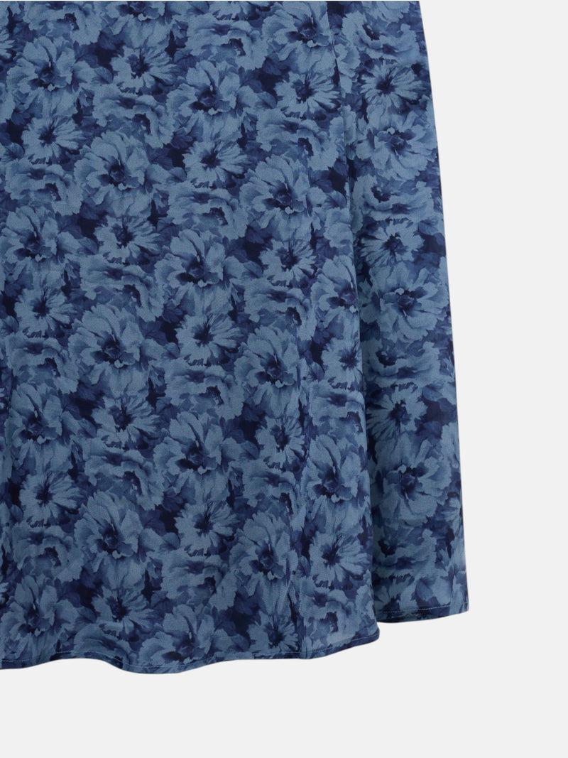 Long strapless blue floral dress