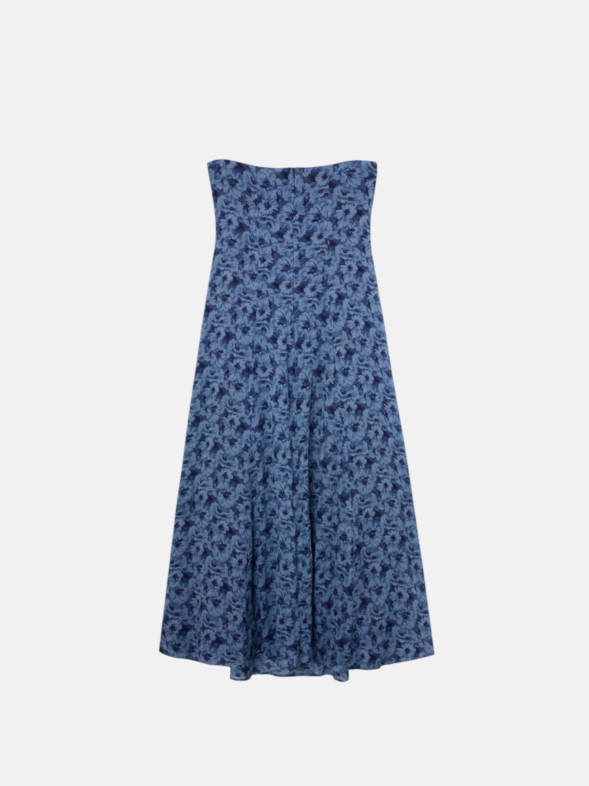 Vestido largo palabra de honor flores azul