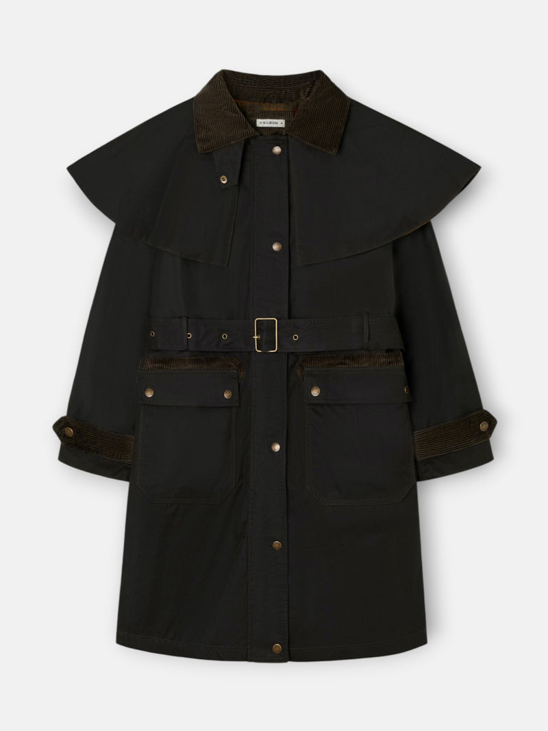 Parka encerada cuello pana verde