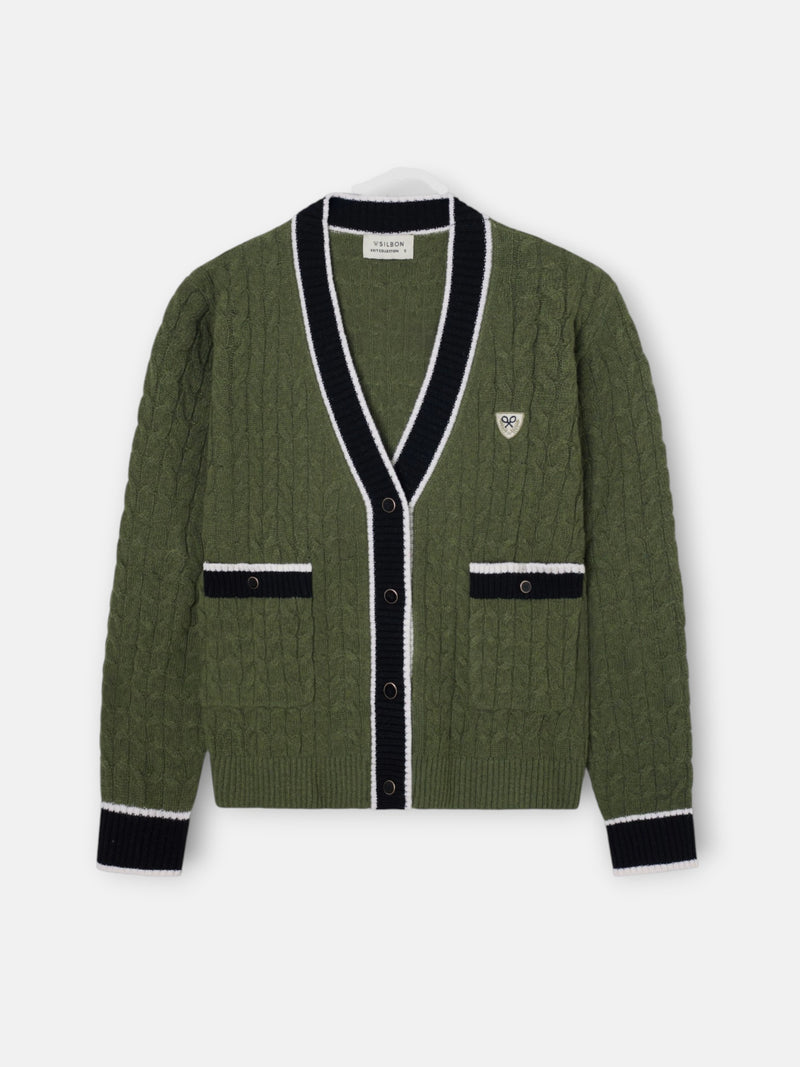 Cardigan collège blason vert