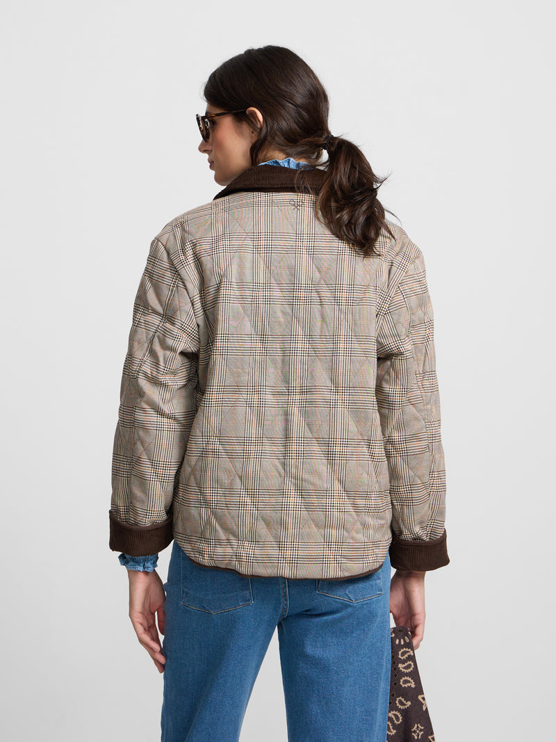 Parka courte matelassée à carreaux marron
