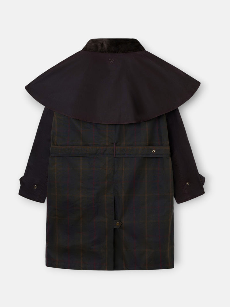 Parka encerada cuello pana cuadros granate
