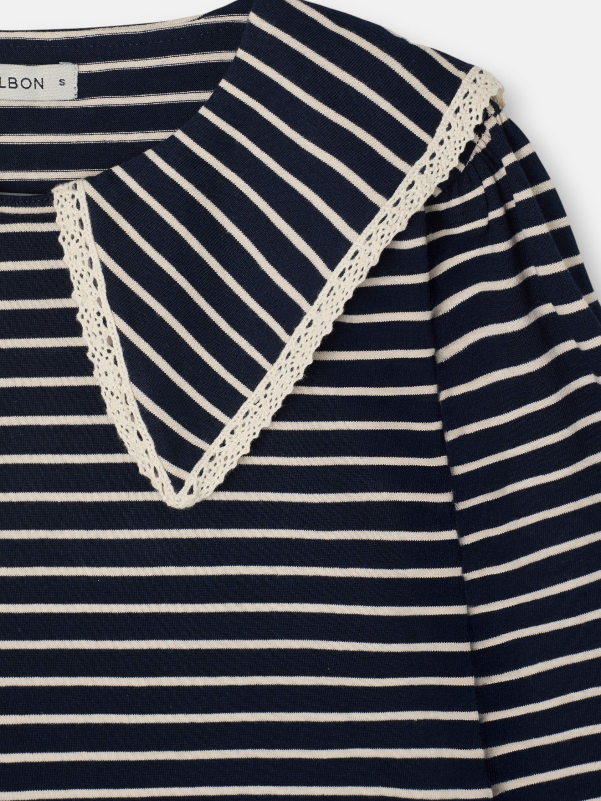 Camisola de manga comprida com gola bobo riscas azul-marinho